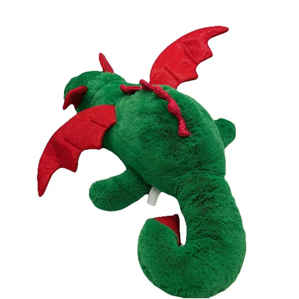 Large Dragon Plush Stuffed Animal Green Red Sequence Gold Glitter Eyes Holiday